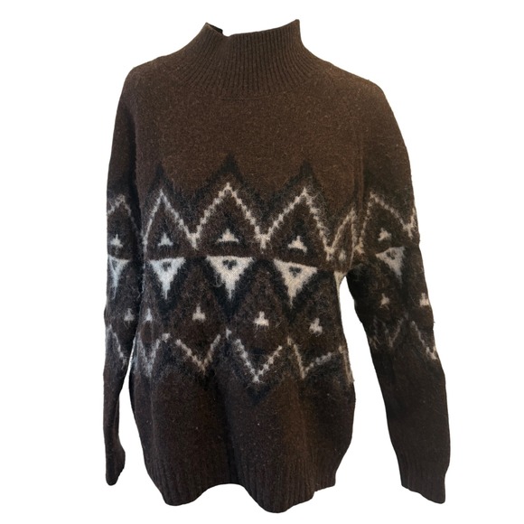 Banana Republic Womens Wool Blend Fair Isle Sweater Brown Size L Grandpacore - Picture 1 of 8
